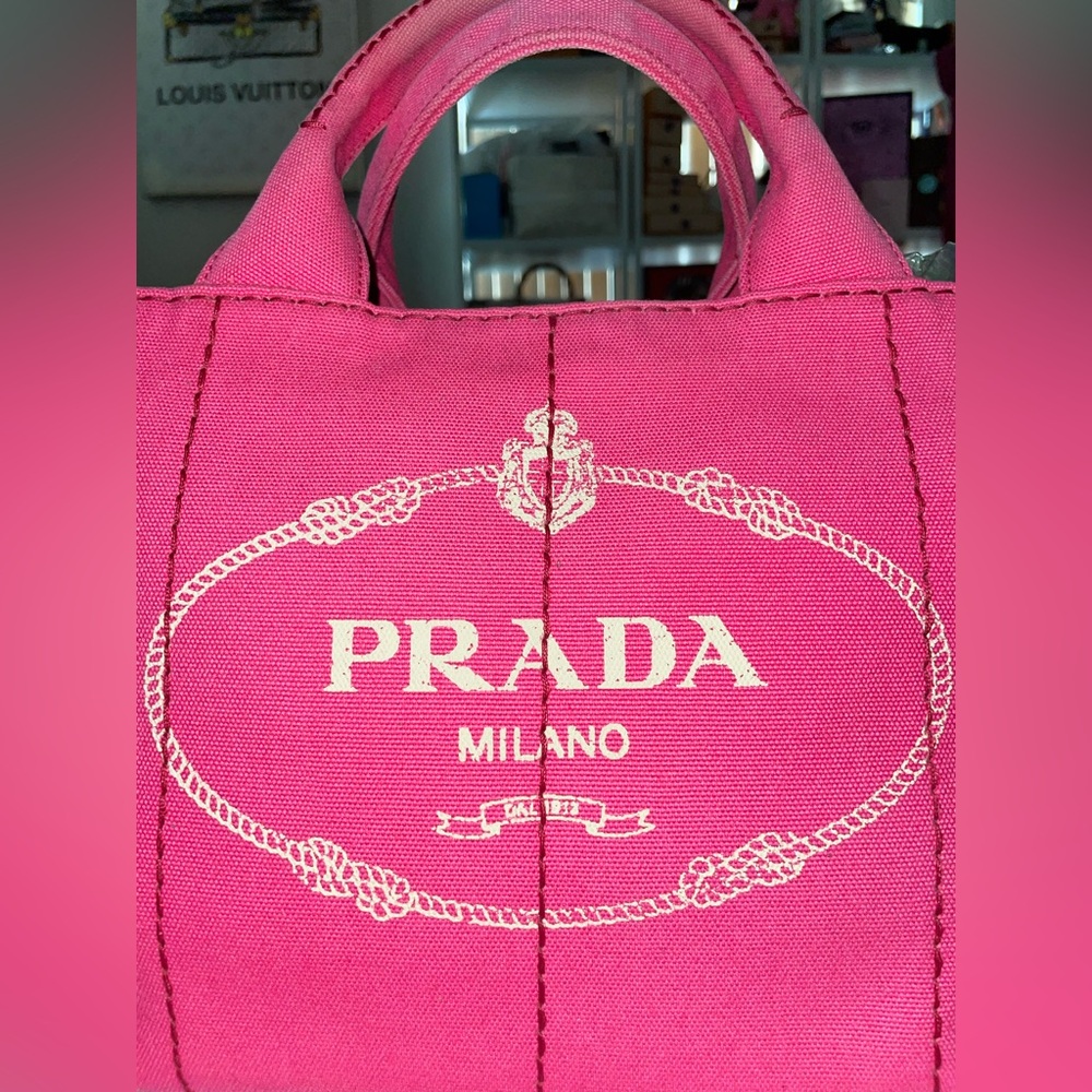Prada Canapa classic pink denim tote bag No Detachable strap & Dustbag EUC - Picture 3 of 17